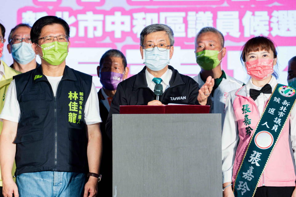 陳建仁力薦林佳龍及張嘉玲是好的市長、議員人選。   圖：林佳龍競辦提供