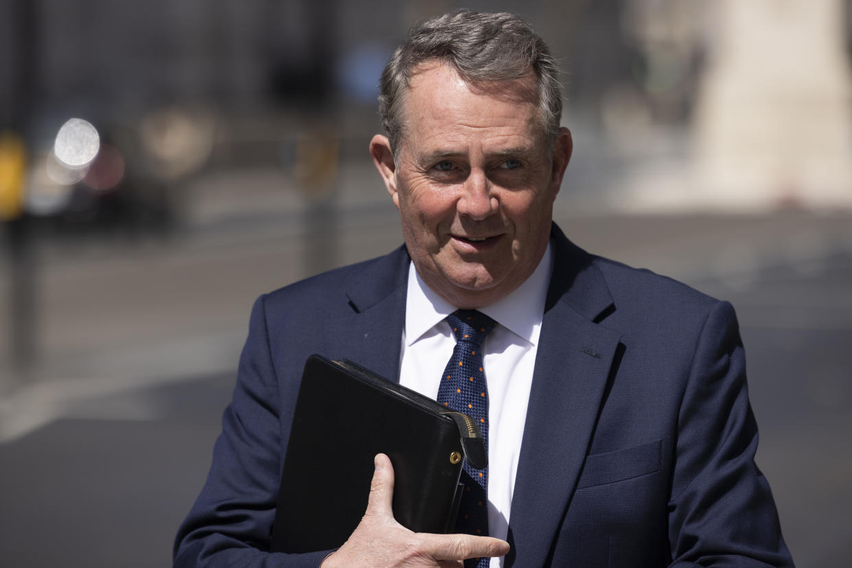 LONDON, ENGLAND - APRIL 26: Liam Fox, Conservative MP for North Somerset walks through Westminster on April 26, 2021 in London, England. (Photo by Dan Kitwood/Getty Images)