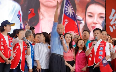 Mr Han rose to prominence last year in a surprise win in local elections - Credit: Daniel Shih/AFP