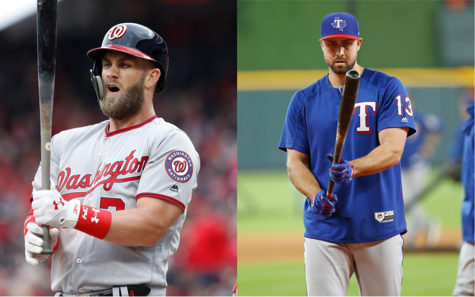 When they were kids, Joey Gallo (right) quit being a catcher because Bryce Harper made him cry. (Getty)