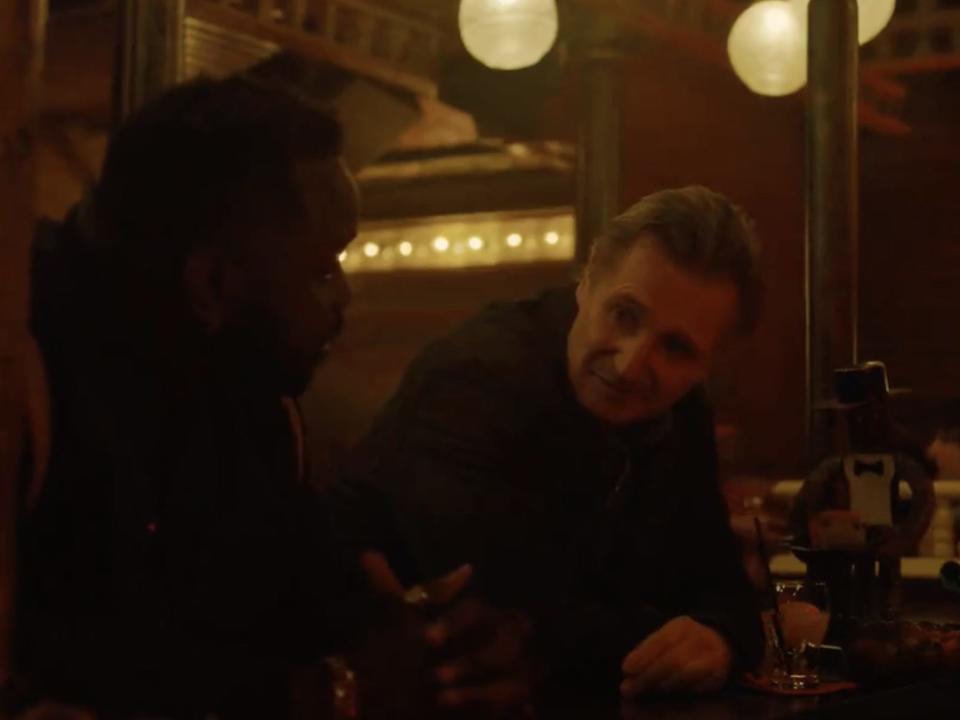 Liam Neeson in "Atlanta" season 3 "New Jazz" episode, talking to Brian Tyree Henry's Alfred.