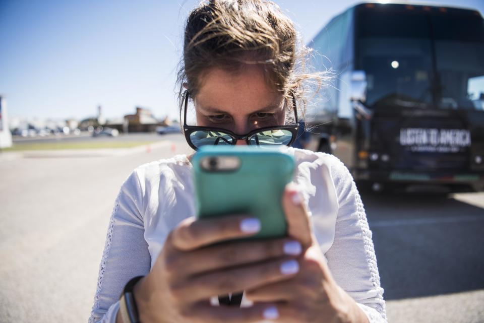 Rachel Elman checks her phone during HuffPost's visit to Odessa.