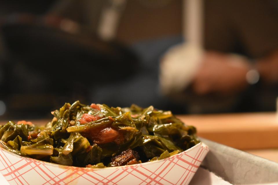 The collard greens at Tropical Smokehouse are made using a take on the recipe from Southern chef and the "Mother of Soul Food" Edna Lewis.