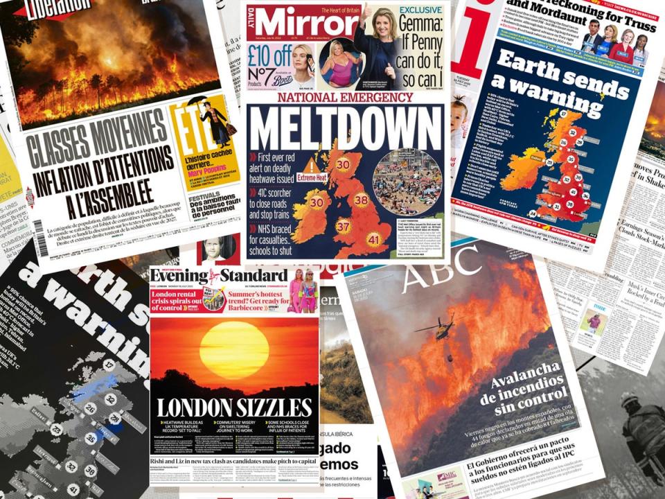 Newspaper front pages from the UK and Europe amid the heatwave (Independent)