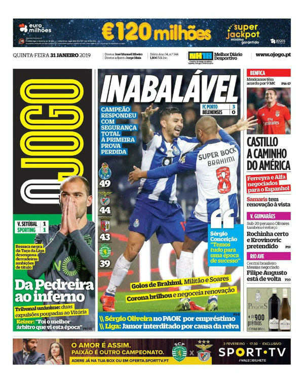 La portada del diario O Jogo, de Portugal. / Foto: ojogo.pt