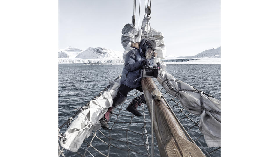 Danie Ferreira on the bowsprit of Bør