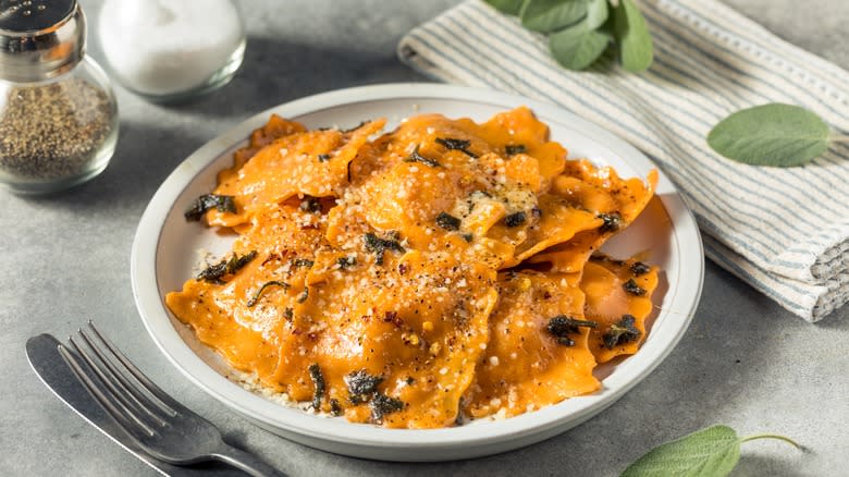 plate of cooked ravioli