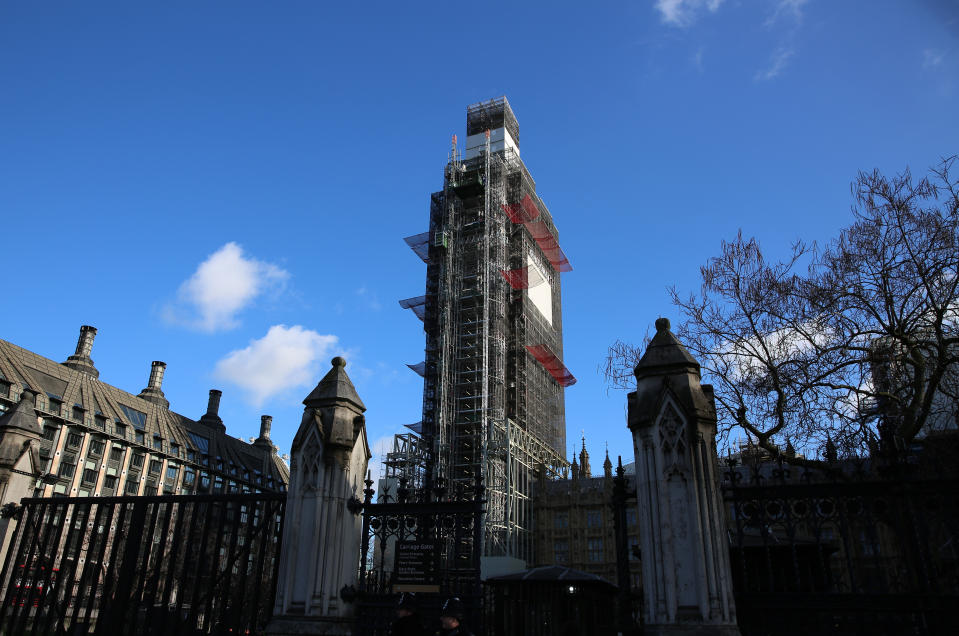 A general view of building work going through at the Big Ben tower at the Palace of Westminster, London. Picture dated: Tuesday January 22, 2019.