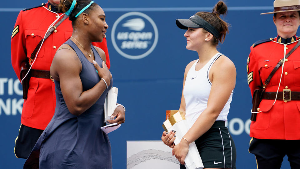 Serena Williams and Bianca Andreescu showed some wonderful sportsmanship after the Rogers Cup final. (Photo by Julian Avram/Icon Sportswire via Getty Images)