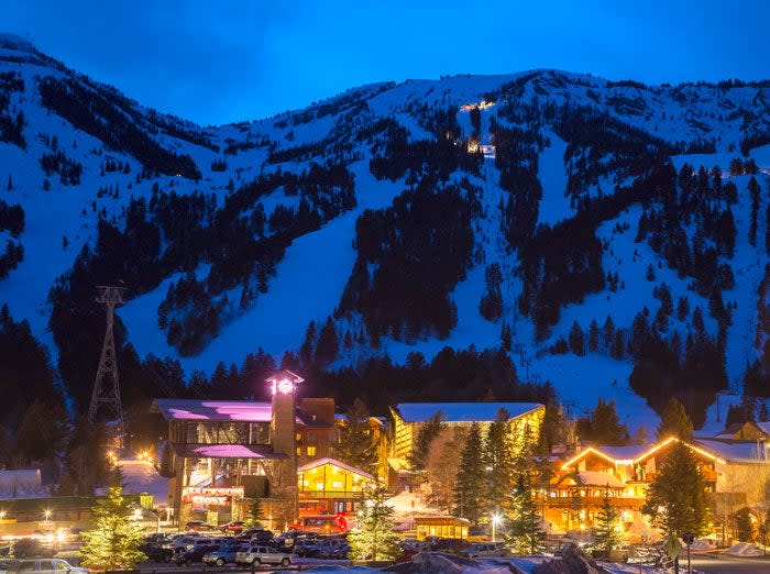 Teton Village at night.