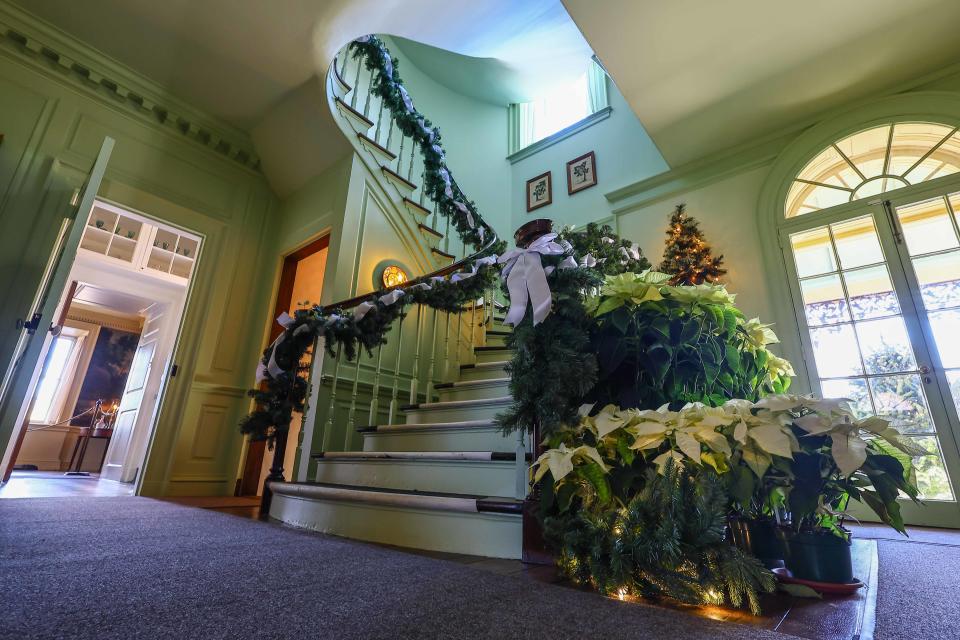 The Eleutherian Mills, on the grounds of the Hagley Museum in Greenville, is decorated for the holidays in this photo taken on Monday, December 11, 2023.