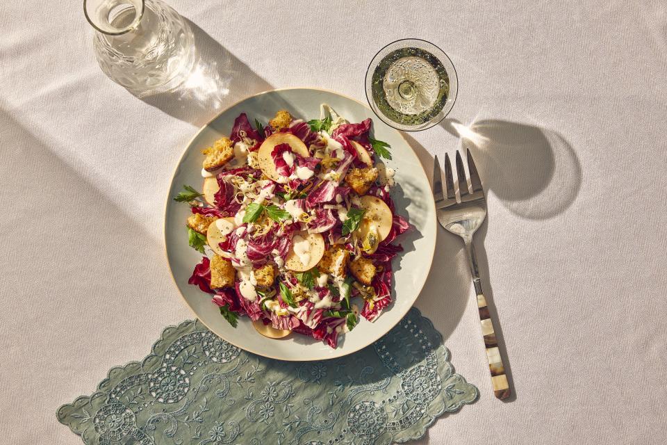 Radicchio and Apple Salad With Mustardy Croutons