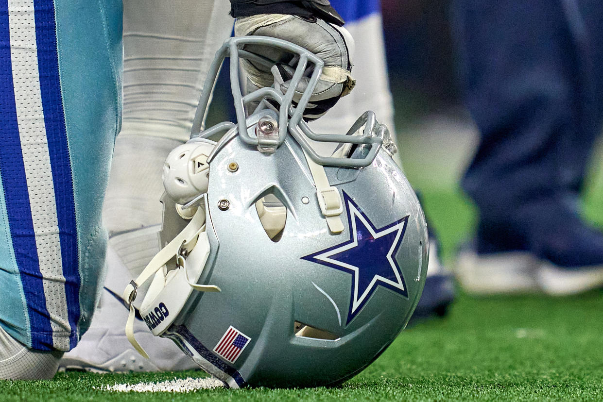 A detail view of a Dallas Cowboys helmet