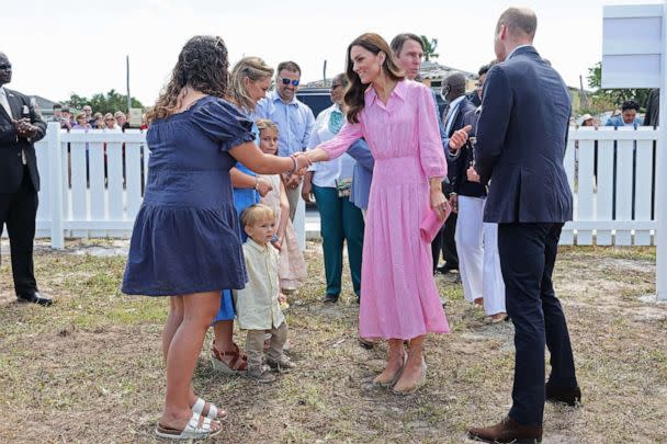 PHOTO: Catherine, Duchess of Cambridge and Prince William, Duke of Cambridge during a visit to Abaco's Memorial Wall to remember the many victims of the hurricane, March 26, 2022, in Great Abaco, Bahamas.  (Chris Jackson/Getty Images)