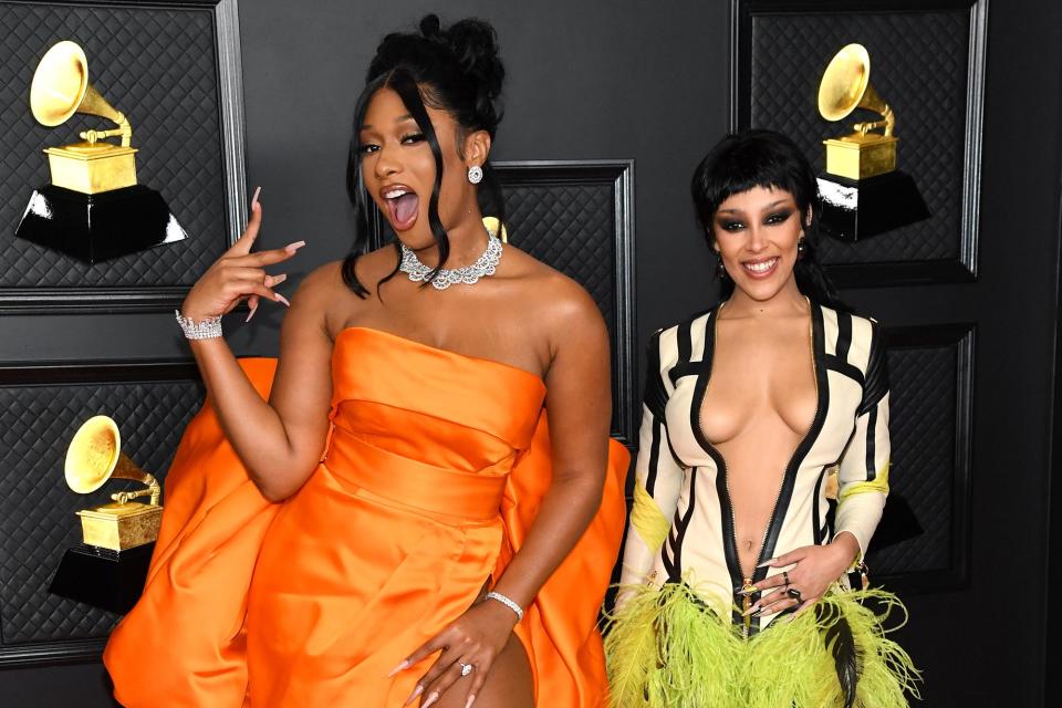 Stars hit the red carpet at the 2021 Grammy Awards