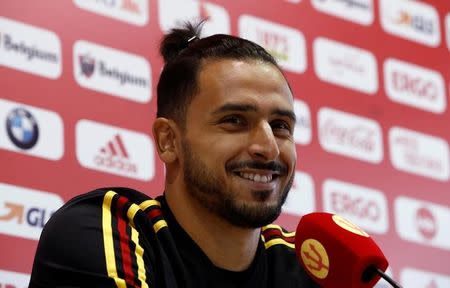 Foto del domingo del futbolista de la selección de Bélgica Nacer Chadli en rueda de prensa. Jul 8, 2018 REUTERS/Sergei Karpukhin