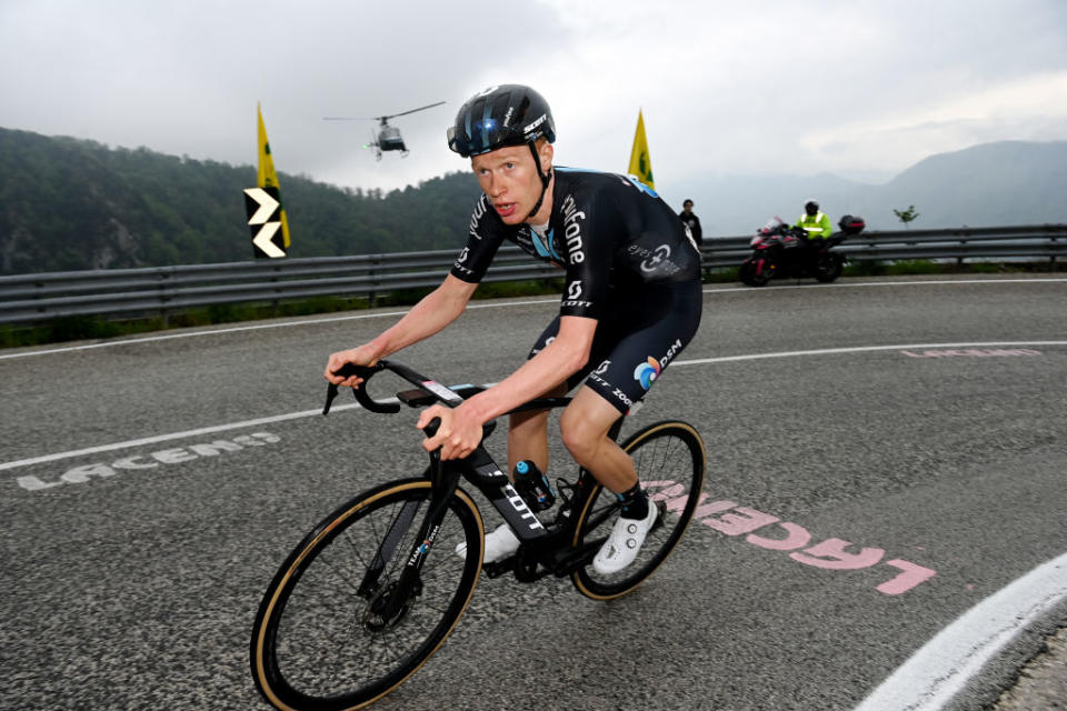 LAGO LACENOBAGNOLI IRPINO ITALY  MAY 09 Andreas Leknessund of Norway and Team DSM competes in the breakaway during the 106th Giro dItalia 2023 Stage 4 a 175km stage from Venosa to Lago Laceno 1059m  Bagnoli Irpino  UCIWT  on May 09 2023 in Bagnoli Irpino Italy Photo by Tim de WaeleGetty Images