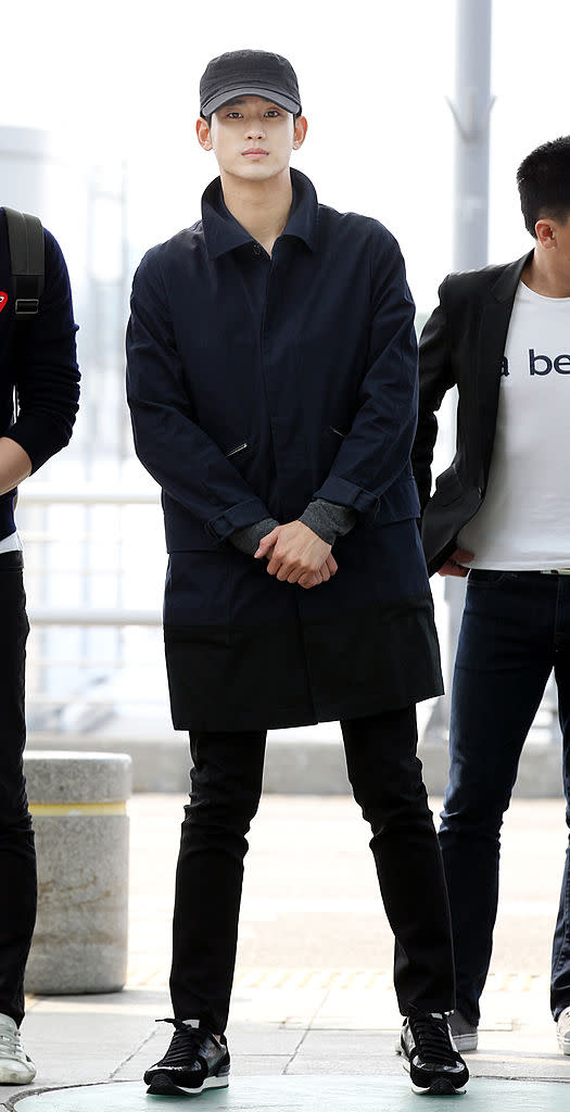 INCHEON, SOUTH KOREA - APRIL 18: Kim Soo-Hyun is seen at Incheon International Airport on April 18, 2014 in Incheon, South Korea. (Photo by ilgan Sports/Multi-Bits via Getty Images)