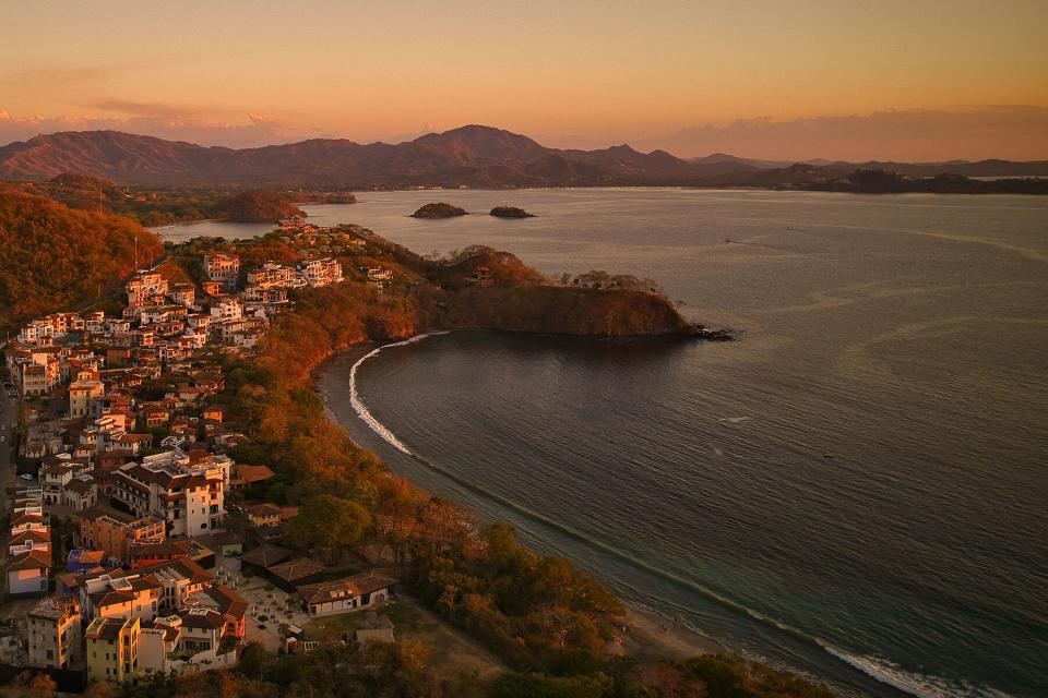 Aerial view of Las Catalinas at sunset