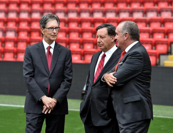 Liverpool's principal owner John Henry (left) at Anfield (Liverpool FC via Getty Images)