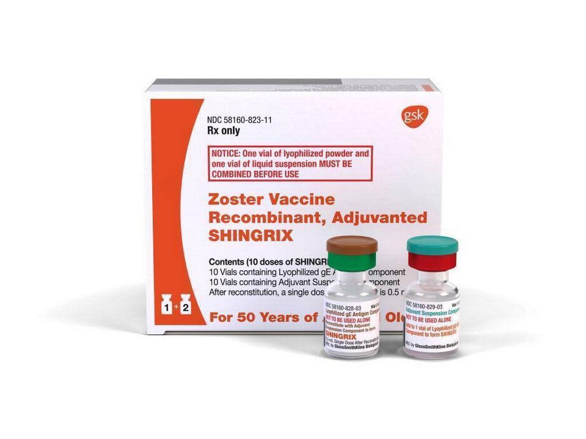 This image provided by GlaxoSmithKline shows the company’s Shingrix vaccine. On Oct. 20, 2017, the Food and Drug Administration approved the vaccine to prevent painful shingles in people aged 50 or older. It is the second vaccine for shingles, which is caused by the chickenpox virus. Merck has sold a shingles vaccine for about a decade.