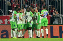 Soccer Football - Bundesliga - FC Bayern Munich vs VfL Wolfsburg - Allianz Arena, Munich, Germany - September 22, 2017 Wolfsburg's Daniel Didavi celebrates scoring their second goal with team mates REUTERS/Michael Dalder