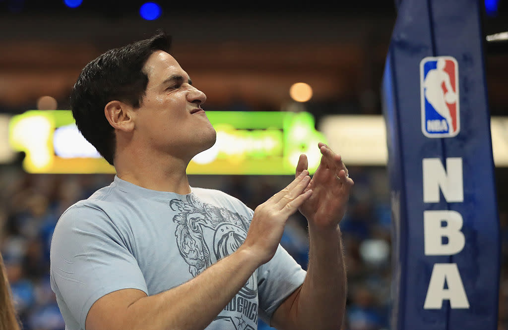 Owner Mark Cuban applauds before Game 3 of the 2016 Western Conference Quarterfinals. (Ronald Martinez/Getty Images)