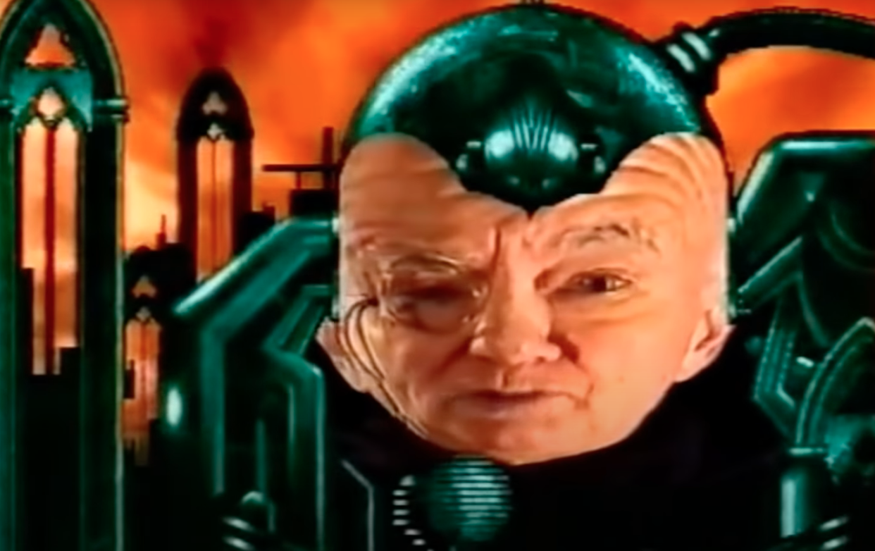 Sir Patrick Moore appeared as the GamesMaster, a disembodied head who set gaming challenges, on Channel 4's GamesMaster (Channel 4)