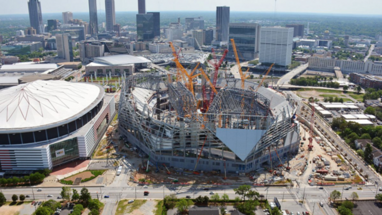 The Georgia Dome’s replacement is rising, but will it be ready in time? (File photo, courtesy Mercedes Benz Stadium)