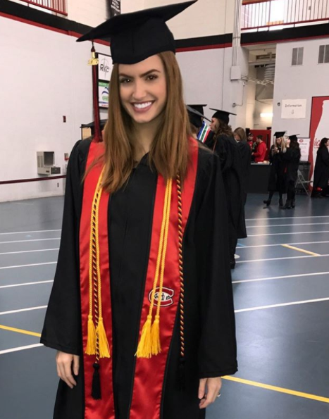 Sports Illustrated model Haley Kalil wearing a mortar board and gown at her university graduation.