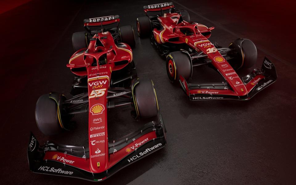 Undated presentation photo provided by Scuderia Ferrari of the Scuderia Ferrari SF-24 cars ahead of the 2024 Formula 1 season.