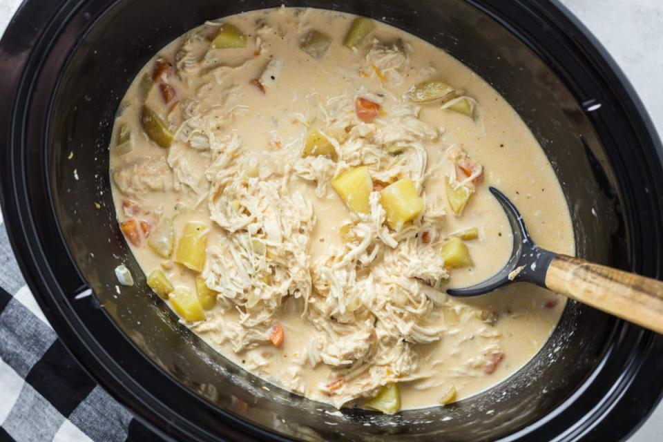 <p>The Magical Slow Cooker</p><p>Potato and chicken soup that is flavored with buffalo wing sauce! You won't believe the flavor of this recipe!</p><p><strong>Get the Recipe: <a href="https://www.themagicalslowcooker.com/slow-cooker-buffalo-chicken-soup/" rel="nofollow noopener" target="_blank" data-ylk="slk:Crock Pot Buffalo Chicken Soup;elm:context_link;itc:0;sec:content-canvas" class="link ">Crock Pot Buffalo Chicken Soup</a></strong></p>
