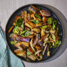 <p>This eggplant stir-fry is easy to make. We call for long and tender Japanese eggplant, but regular eggplant will work well too, cut into 1-inch pieces. Jalapeño peppers can vary from mild to very spicy. If you need to cut the heat, opt for small sweet peppers in their place. <a href="https://www.eatingwell.com/recipe/280383/easy-eggplant-stir-fry/" rel="nofollow noopener" target="_blank" data-ylk="slk:View Recipe;elm:context_link;itc:0;sec:content-canvas" class="link ">View Recipe</a></p>