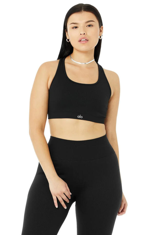 ALO YOGA Blissful Henley Bra Top (BLACK) (S)