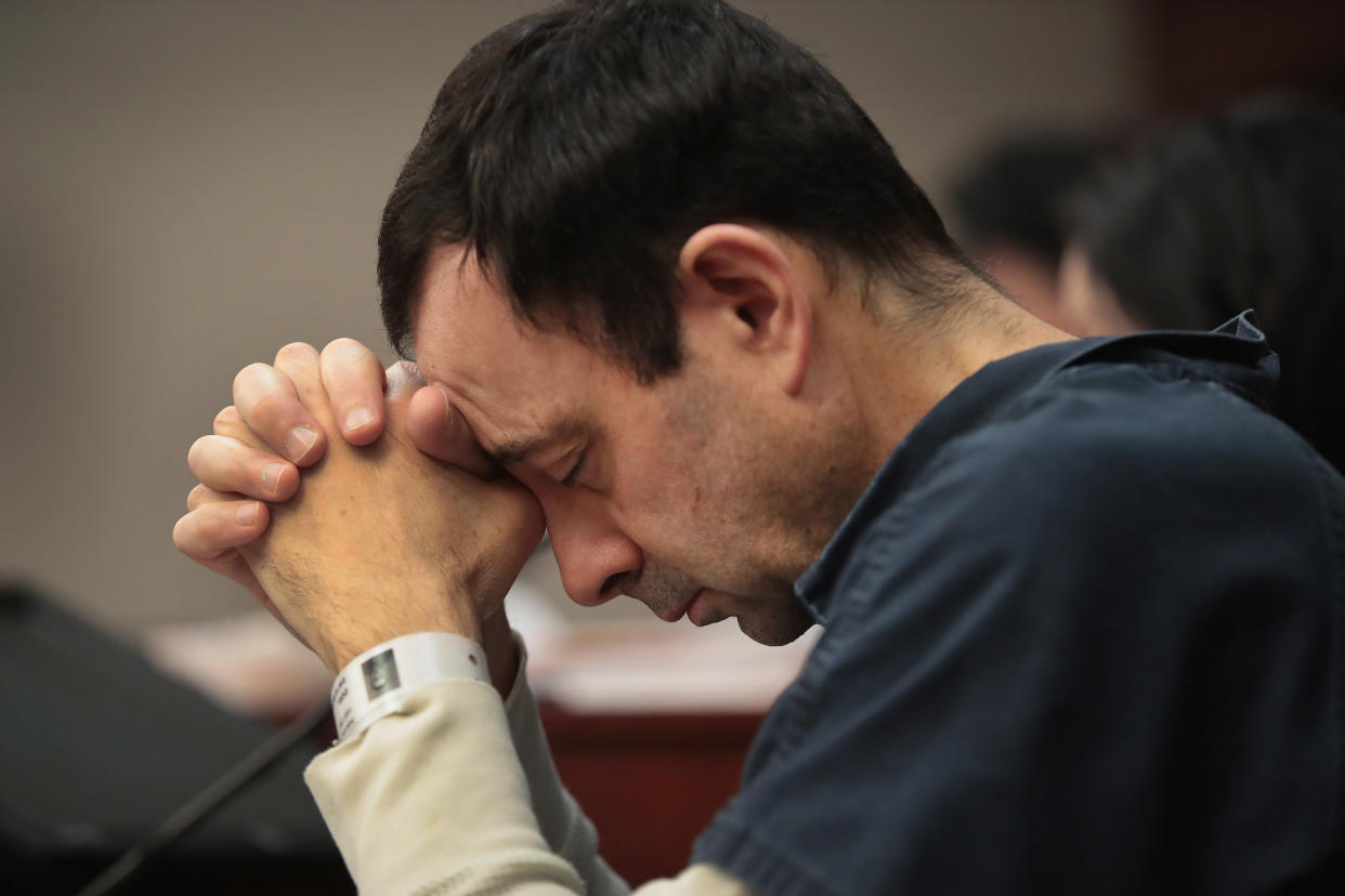 Larry Nassar listens to victim impact statements during a sentencing hearing on Jan. 16, 2018. (Photo: Scott Olson via Getty Images)