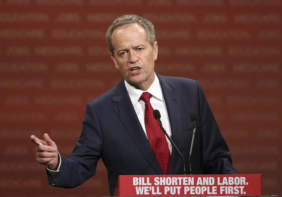 In this June 19, 2016, file photo, opposition Labor Party leader Bill Shorten delivers a speech in Sydney. Shorten, an outspoken critic of U.S. President Donald Trump, is the favorite to become Australian prime minister. Shorten’s party, the center-left Labor Party, has led the conservative coalition in most opinion polls in the last three years. (AP Photo/Rob Griffith, File)