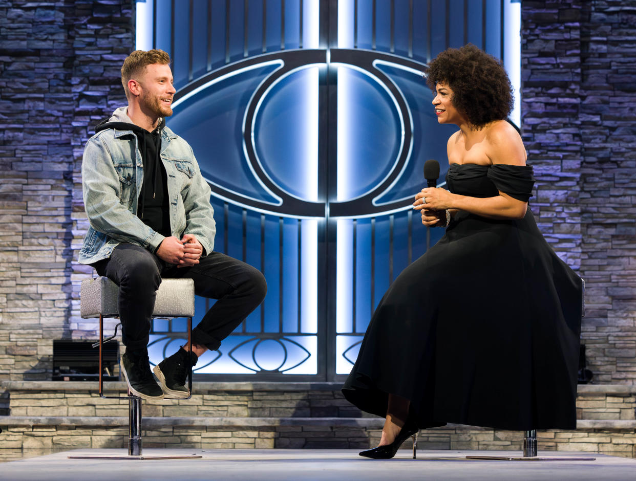 Eleventh evictee Todd Clements chats with host Arisa Cox on Big Brother Canada Season 12 (Joanna Bell/Corus Entertainment)