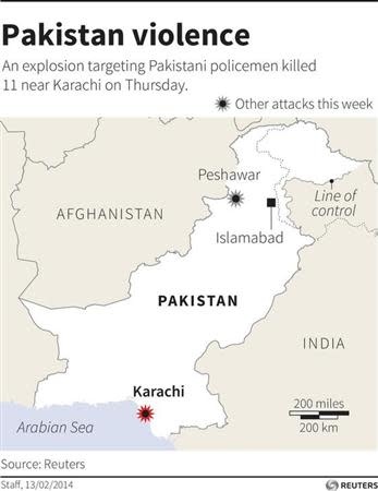 Map of Pakistan locating Karachi where an explosion killed 11 Pakistani policemen on Thursday. REUTERS