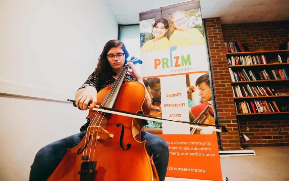 Anjali Jackson is a part of Prizm Ensemble, which is a music education program that trains young, underserved chamber music musicians grades six through twelve. She plays a few notes on Wednesday, May 22, 2024 at Shady Grove Presbyterian Church in Memphis, Tenn.