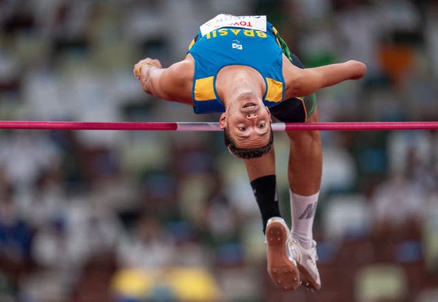 Brazil's Paulo Guerra competing in the men’s high jump T47 final at the Paralympics