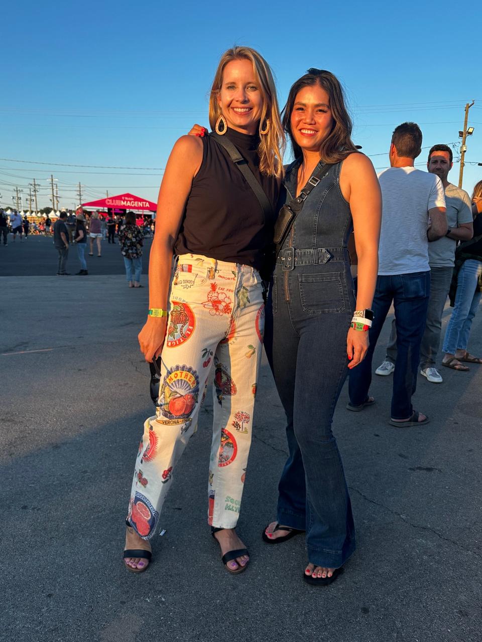 Erica Rosskamm, left, and Jessie Lai enjoy their first Bourbomn & Beyond in Louisville on Friday, Sept. 15, 2023.