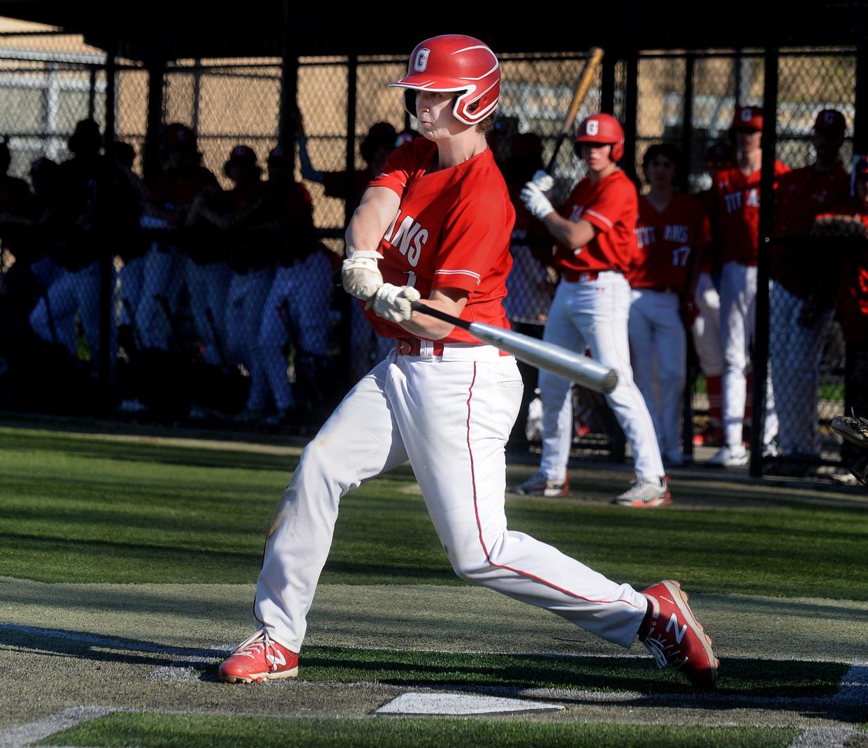 Chatham Glenwood High School's Cru Erickson at bat during the game against Sacred Heart-Griffin Wednesday, April 12, 2023.