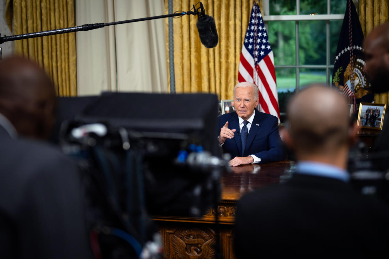 President Biden’s announcement on Sunday, July 21, 2024, that he would leave the presidential race effectively pushed Donald Trump and the Republican National Convention from the spotlight. (Erin Schaff/The New York Times)