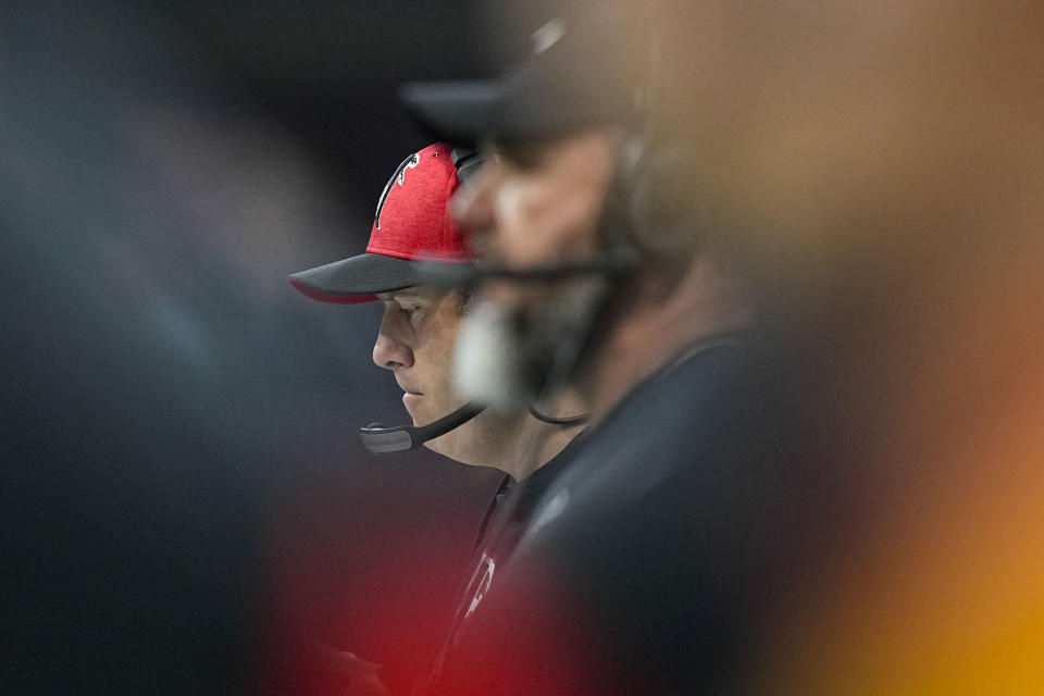 Atlanta Falcons head coach Arthur Smith stands on the sidelines during the first half of an NFL football game against the Pittsburgh Steelers, Sunday, Dec. 4, 2022, in Atlanta. (AP Photo/Brynn Anderson)