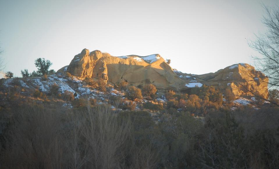 Snow dusts a sandstone formation southwest of Bloomfield on Jan. 4.