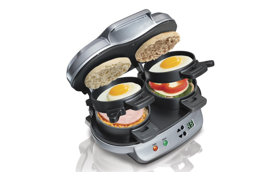 <p>Move over, Egg McMuffin. You can now make the noble breakfast sandwich from the comfort of your own home, dorm room, or office cubicle. </p> <p>To buy: <a rel="nofollow noopener" href="https://www.amazon.com/Hamilton-Beach-25490A-Breakfast-Sandwich/dp/B00N3L2DMG/ref=sr_1_1?ie=UTF8&qid=1474045050&sr=8-1&keywords=Hamilton+Beach+25490A+Dual+Breakfast+Sandwich+Make" target="_blank" data-ylk="slk:Amazon;elm:context_link;itc:0;sec:content-canvas" class="link ">Amazon</a>, $37</p>