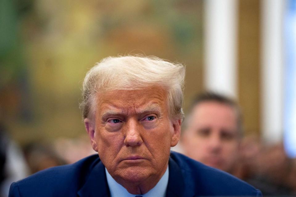 PHOTO: Former President Donald Trump appears in the courtroom for his civil fraud trial at New York State Supreme Court on October 24, 2023 in New York. (Maansi Srivastava/AFP via Getty Images)