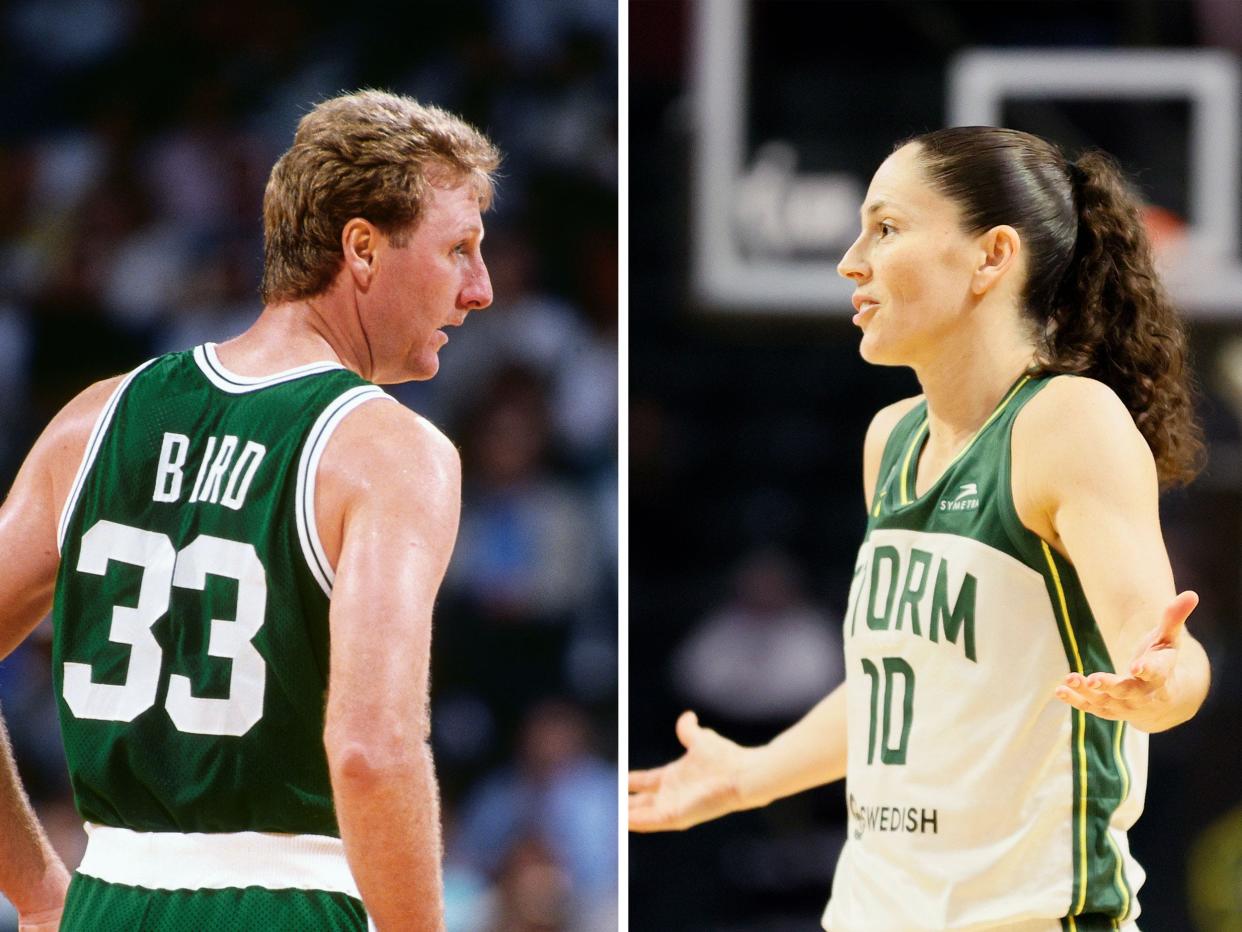 Larry Bird (left) and Sue Bird.