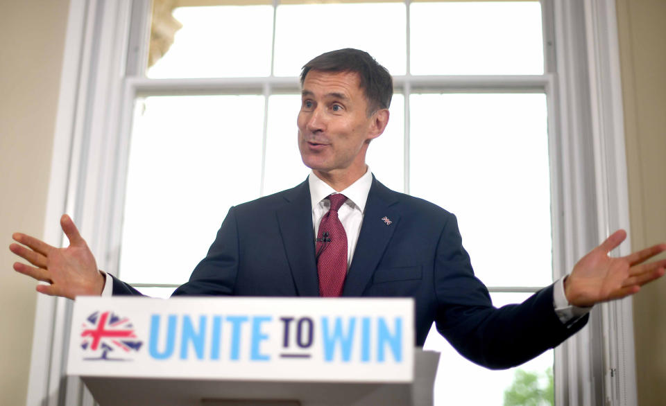 Foreign Secretary Jeremy Hunt launches his campaign in central London to become leader of the Conservative and Unionist Party and Prime Minister.