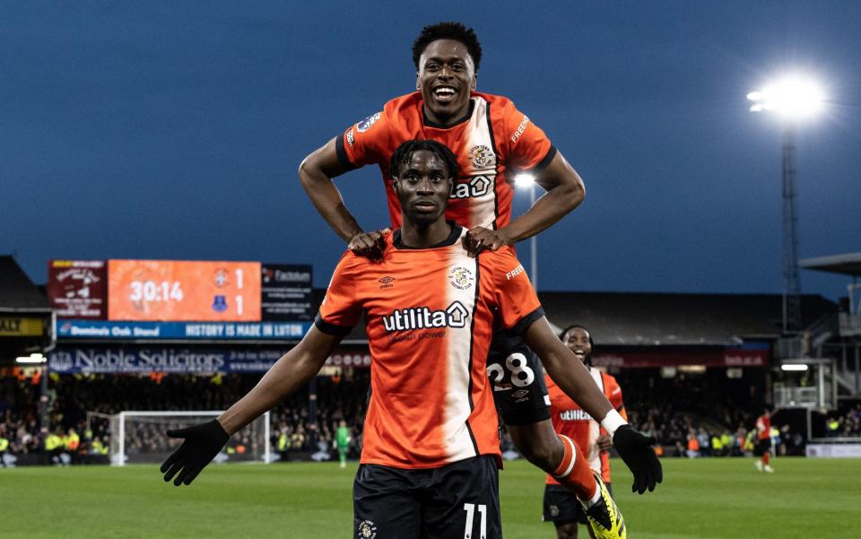 Adebayo celebrates after scoring for Luton